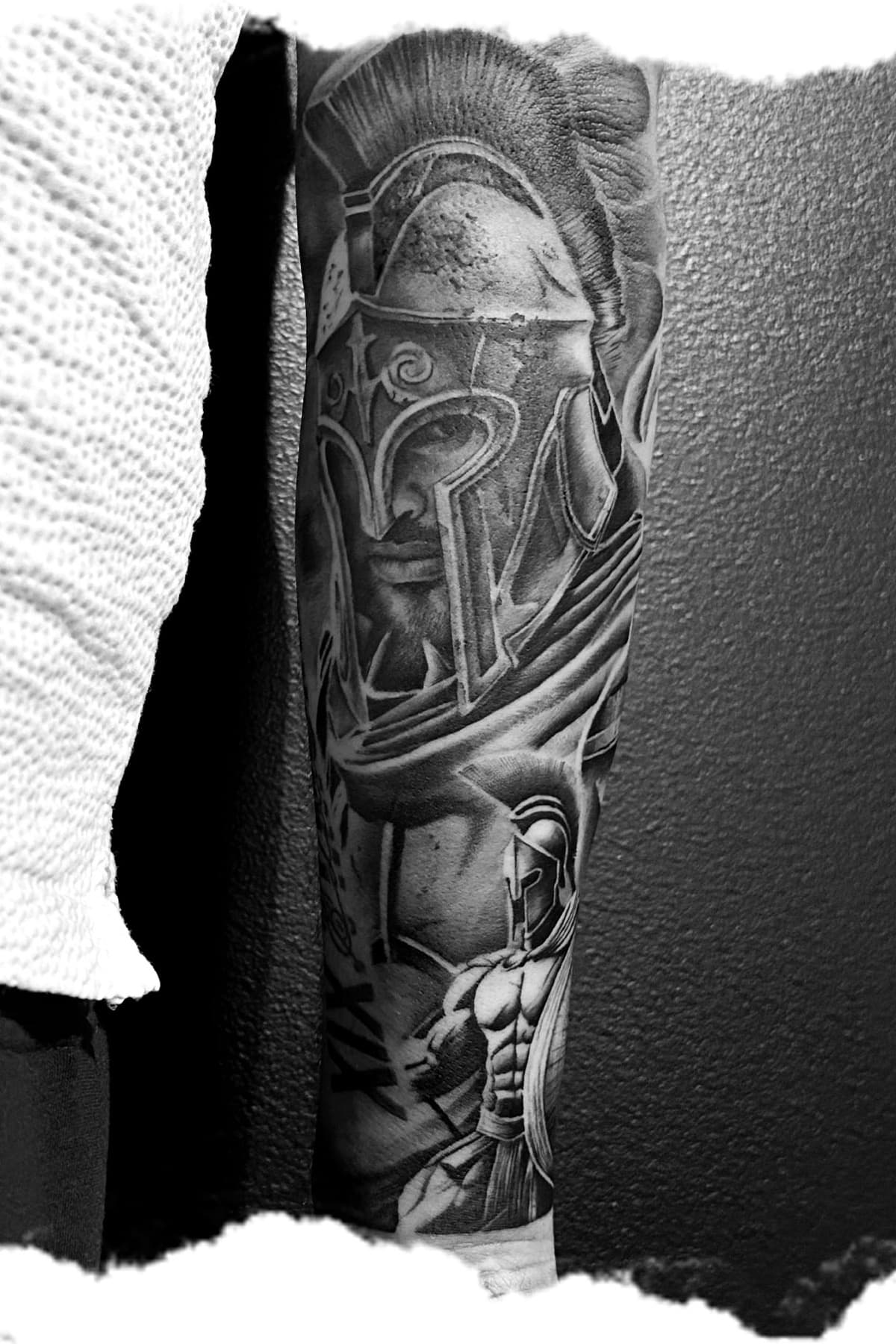 Black and grey tattoo sleeve detail